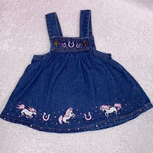 Baby Korral western denim embroidered horse, horseshoe jumper pink rhinestones